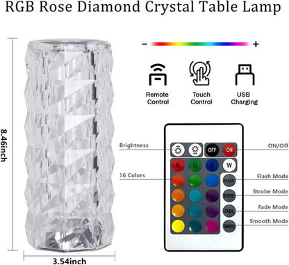 Diamond Rose Crystal Lamp with Touch & Remote Control | 16 Color Lights