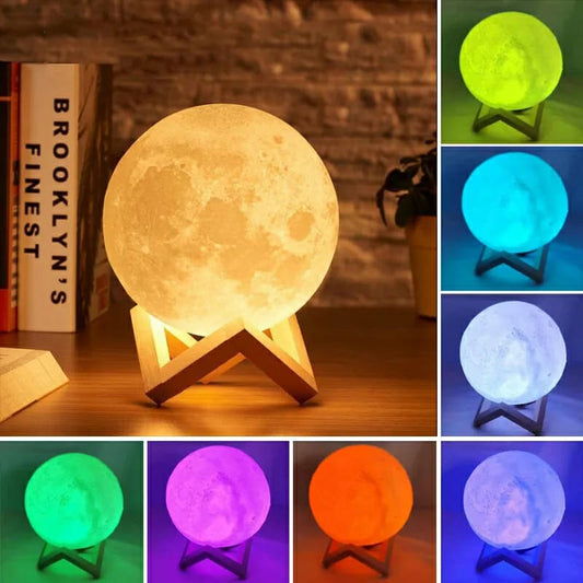 LED Moon Ball Lamp - 3D Printed Lunar Lamp - Battery Powered