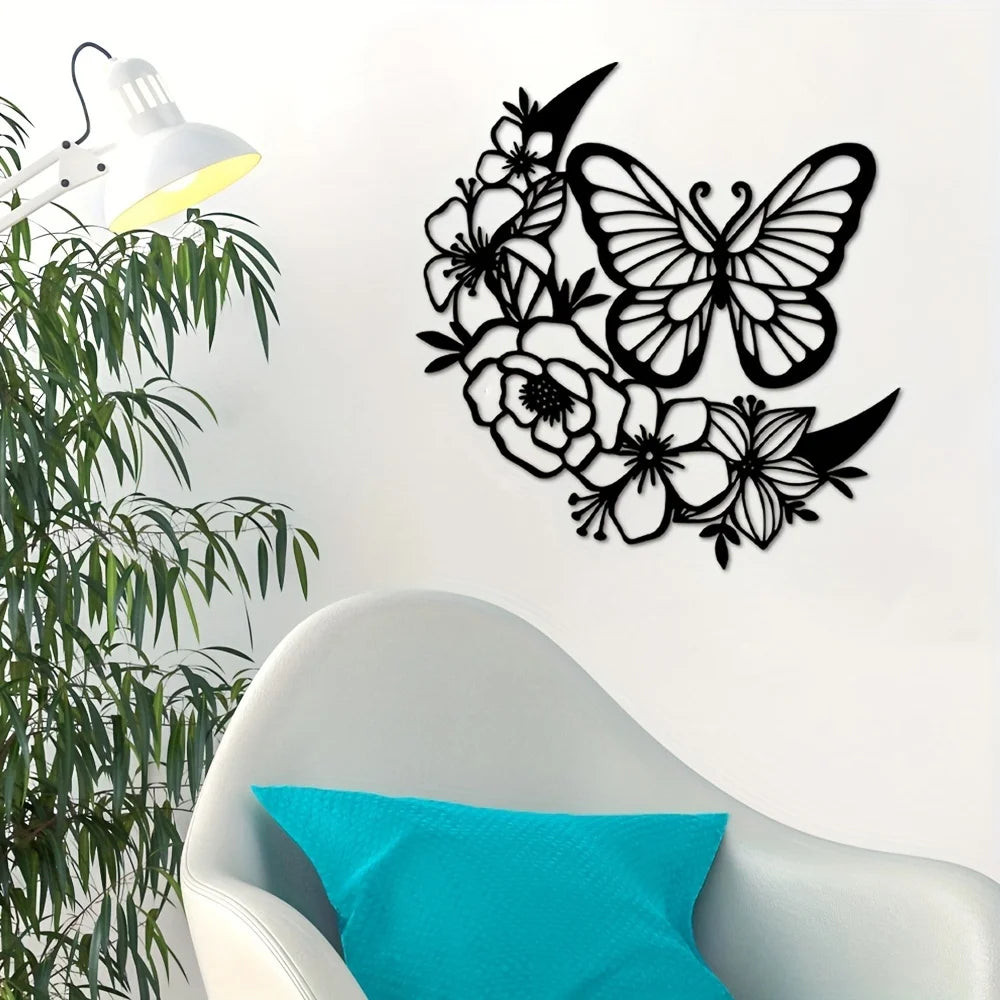 Modern Butterfly Flower Wooden Wall Art