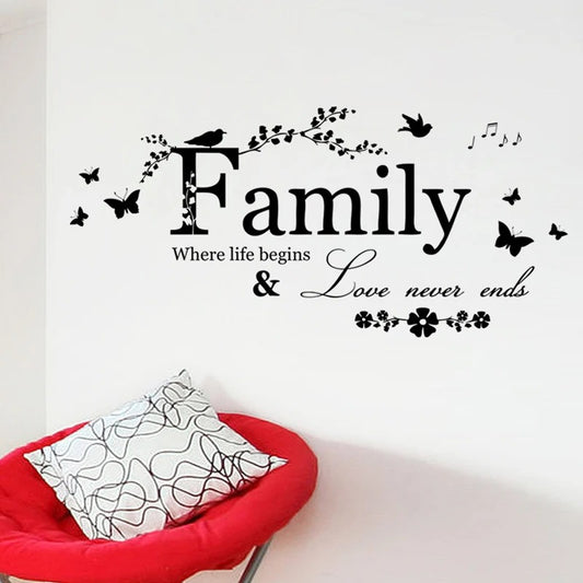 Family Love Never Ends Quote Vinyl Wall Sticker – Home Decor