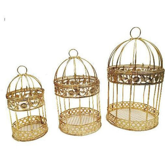 Metallic Bird Cages for Home Decor & Gifts (Pack of 3)