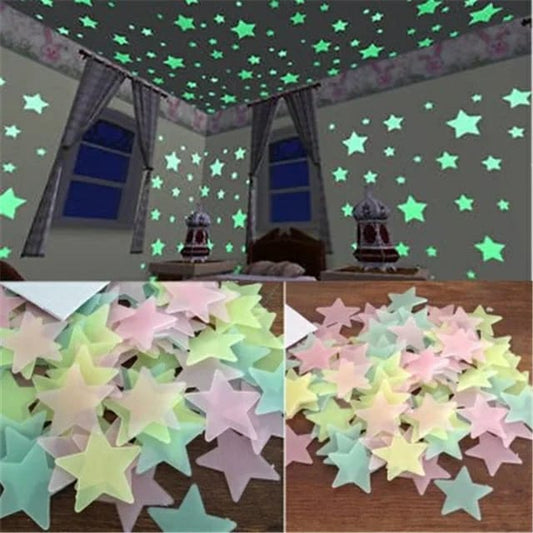 Pack of 100 - Multicolor 3D Glowing Star Night Decor