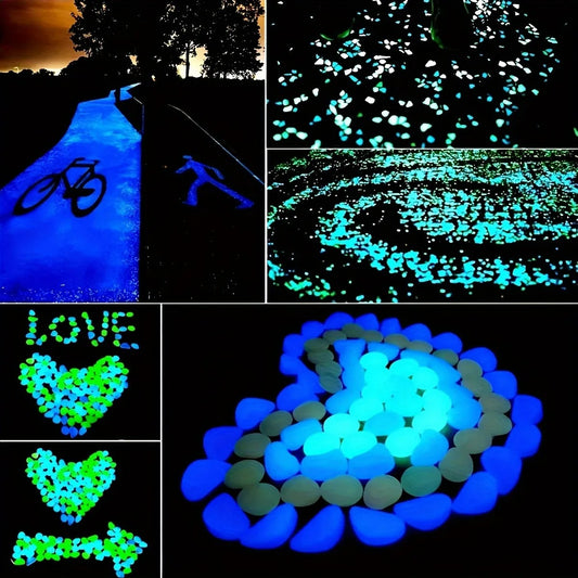 100 Pieces Glow In The Dark Pebbles - Luminous Resin Stones for Landscape, Garden Paths, Aquarium & Potted Plants (Random Colors)