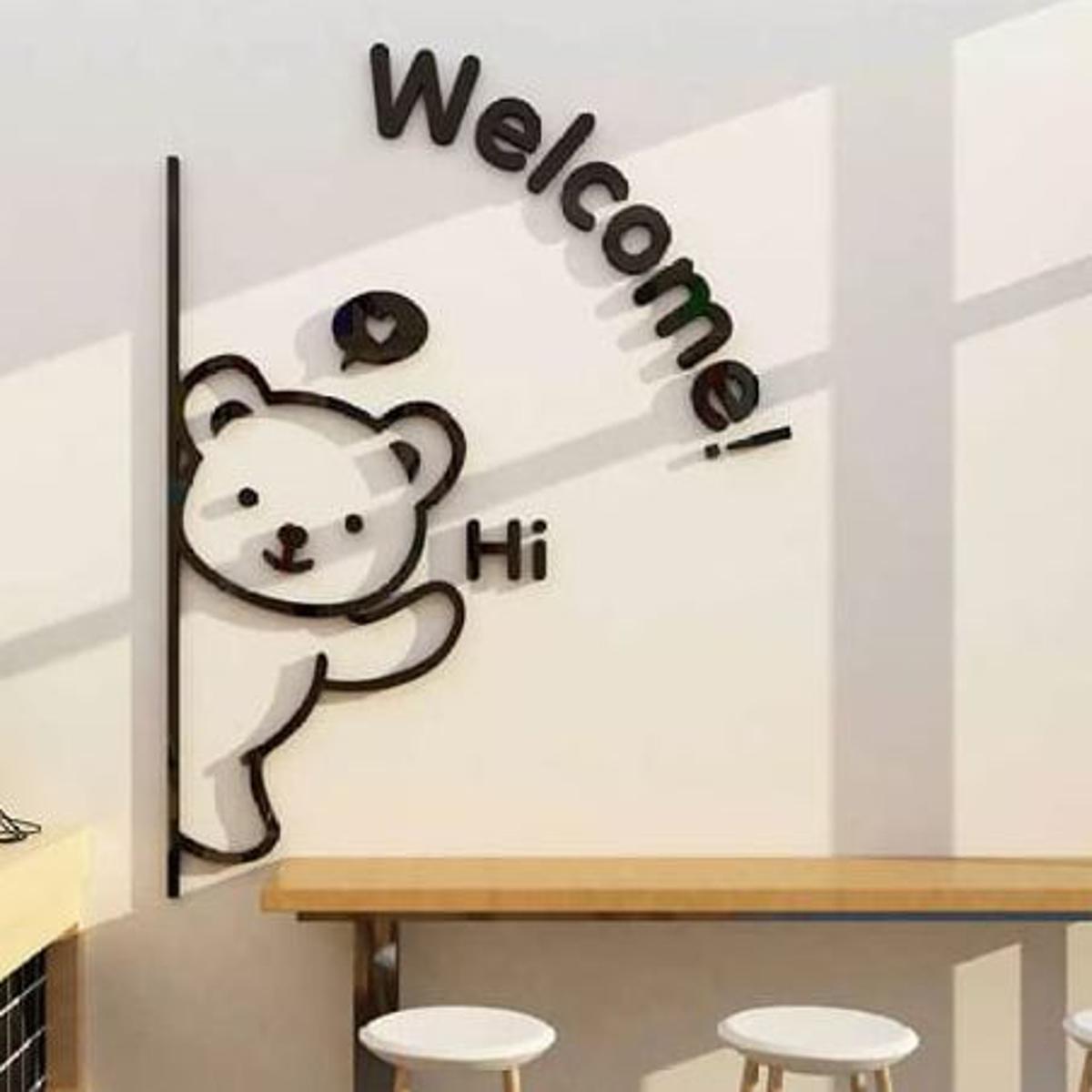 3D Teddy Bear Wall Art Welcome Sign for Home & Office Decoration