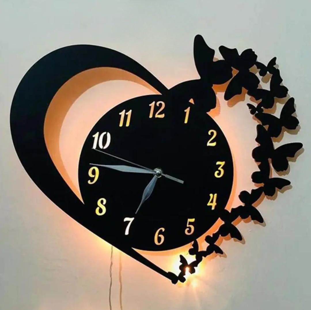 3D Wooden Wall Clock with Light