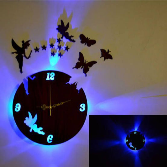 3D Wooden Wall Clock with Light