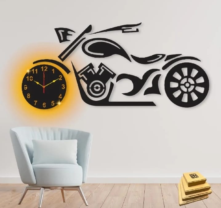 3D Bike Style Wooden Wall Clock