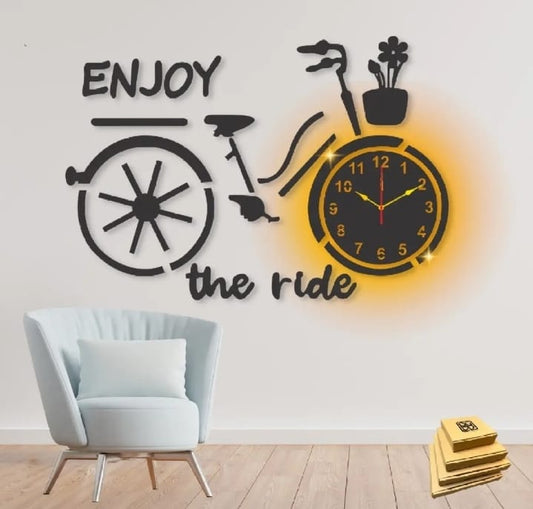 3D Bicycle Style Wooden Wall Clock