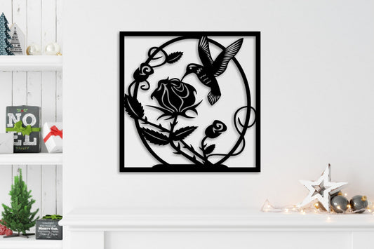 Rose and Bird Wooden Wall Art Decor